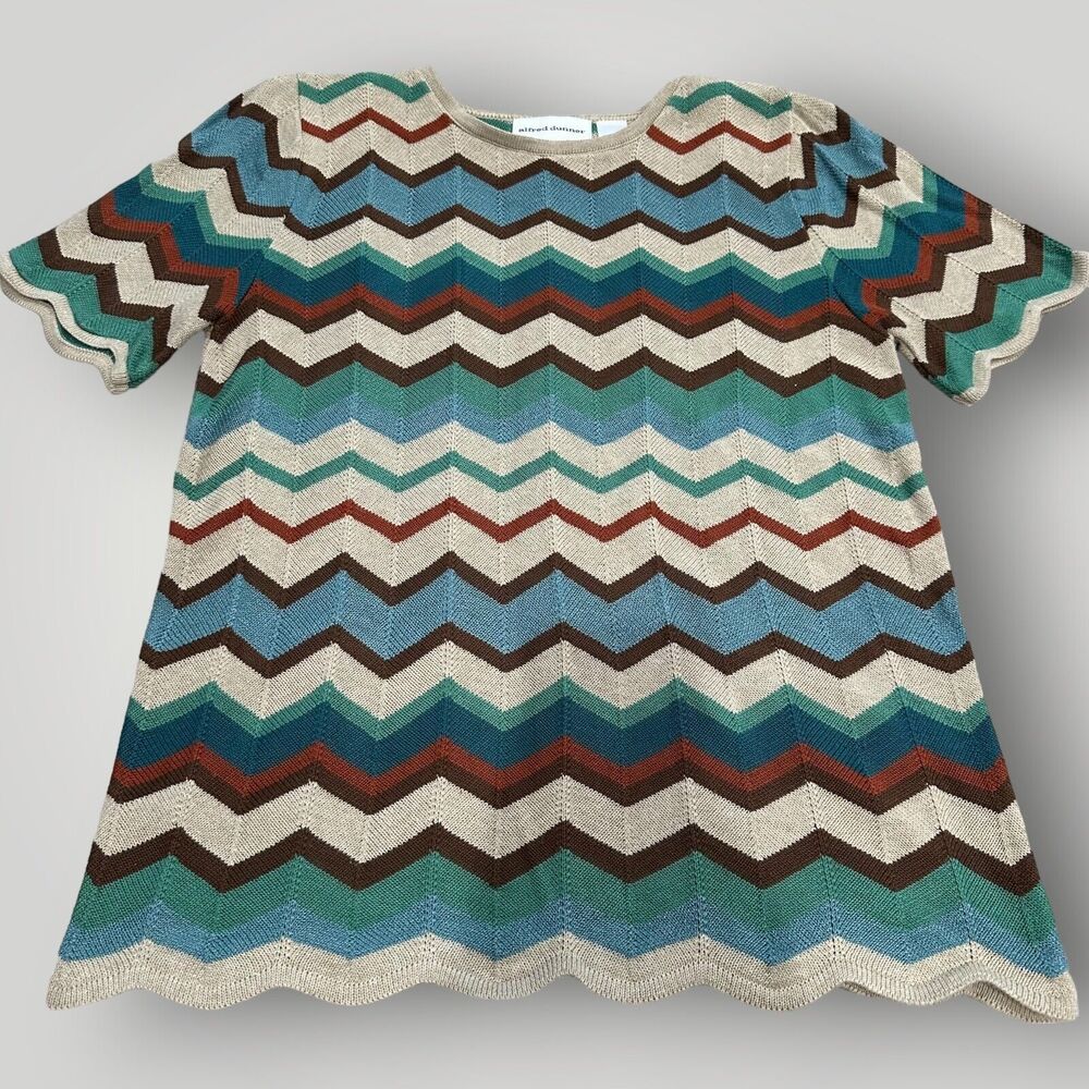 Alfred Dunner Women's S Multicolor Chevron Striped Short Sleeve Lightweight Top